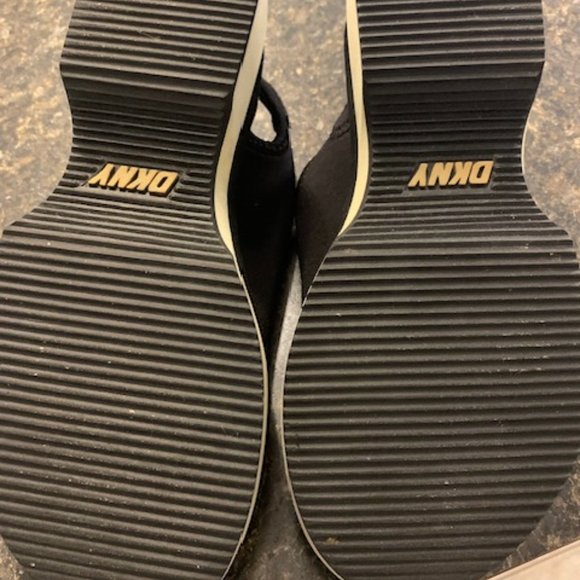DKNY wedge sandals with black stretch uppers, peep toe and slingback. Size 10 US - Picture 2 of 3